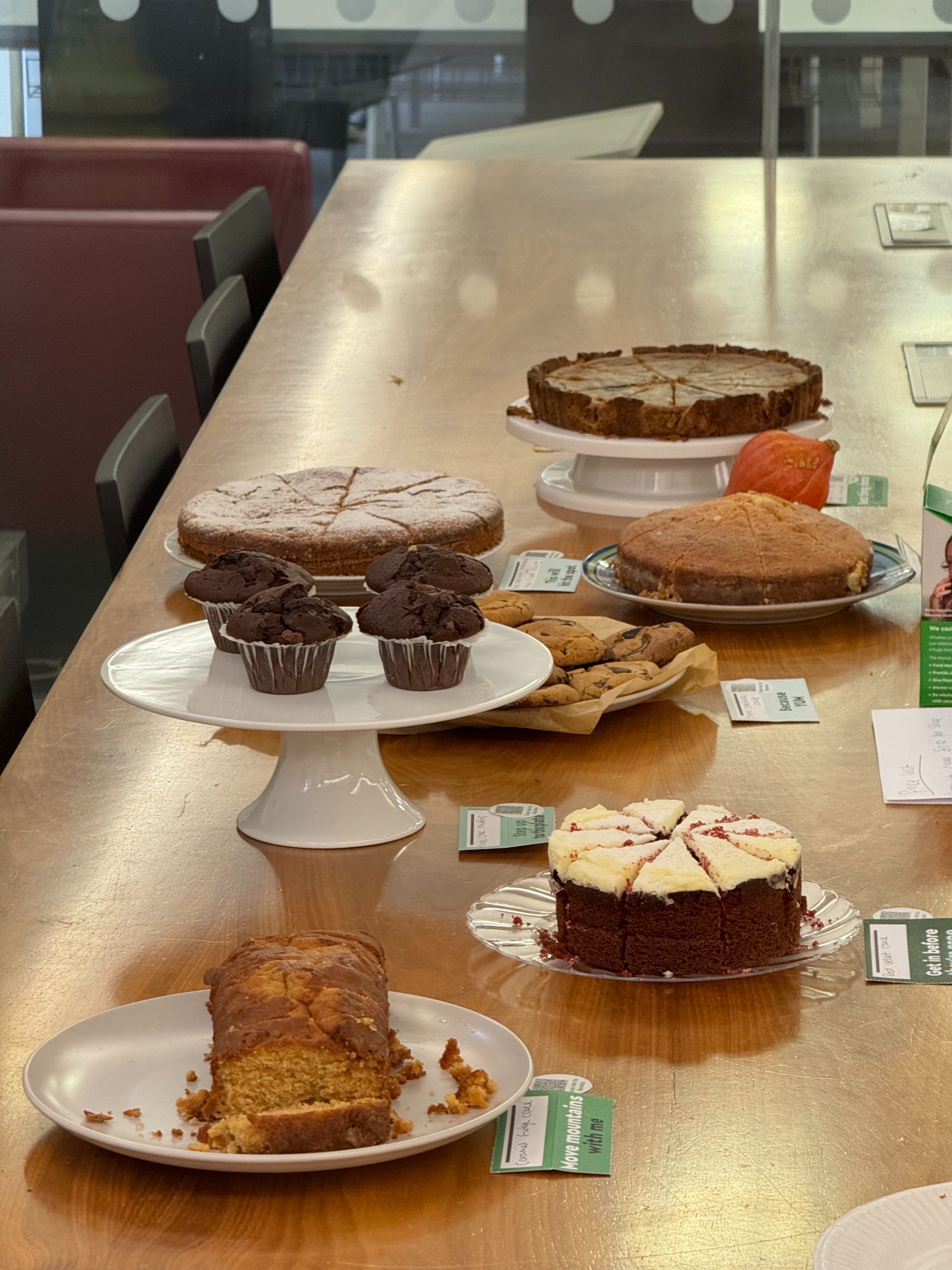 Table of homemade cakes for the Macmillan cancer support cake sale